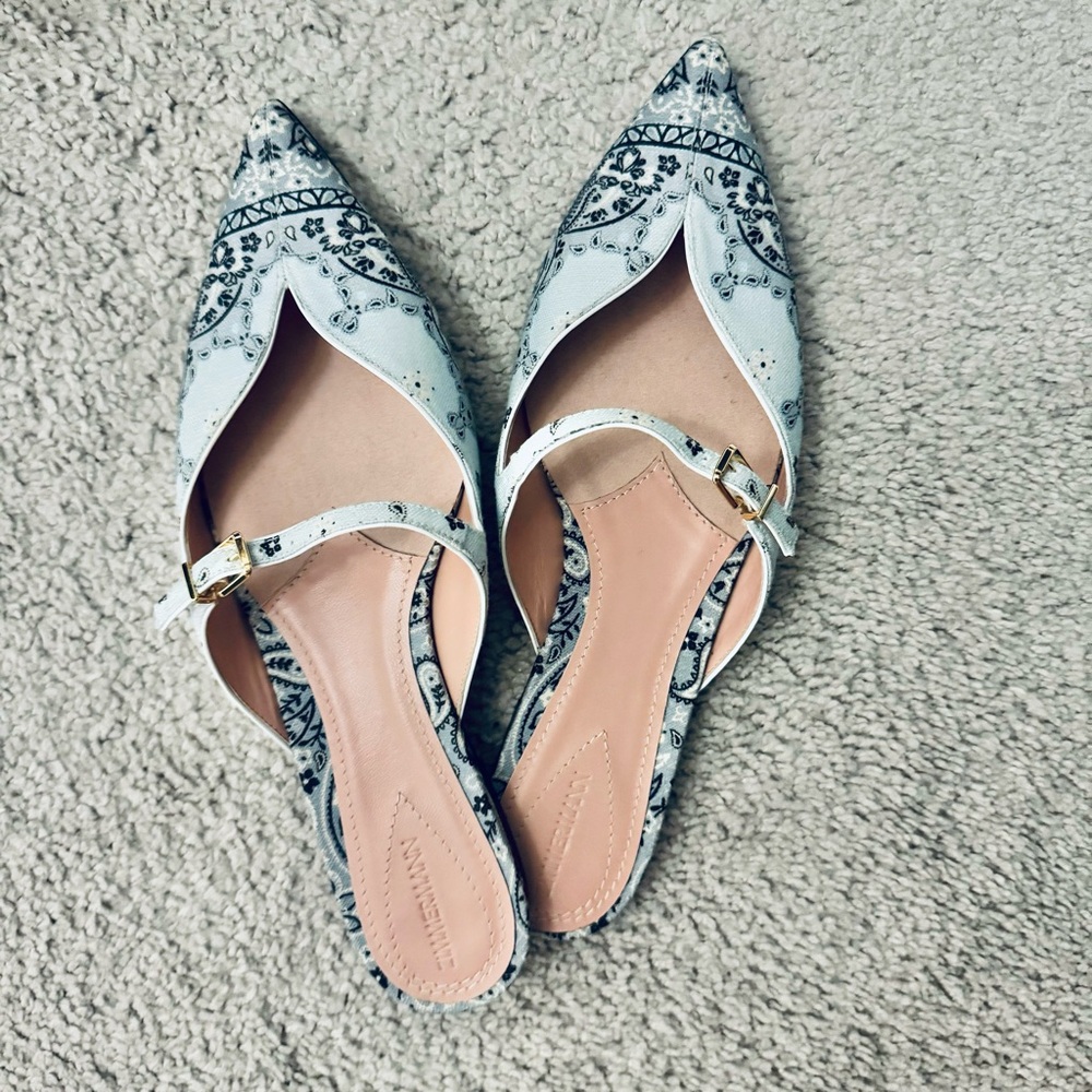 NEW $875 Zimmerman Aura Linen Leather Blue Paisley-Print Pointed Toe Mules 8.5 - Picture 5 of 16